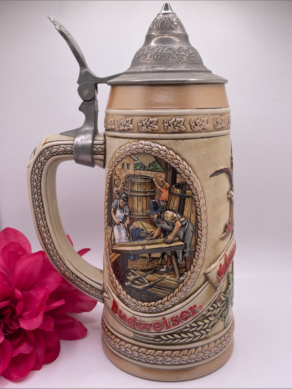 Anheuser-Busch Budweiser Ceramic Beer Stein w/ Pewter Lid “C” Series - Picture 2 of 9